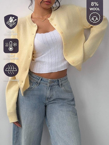 Elowen Round Neck Cropped Cardigan - Apricot