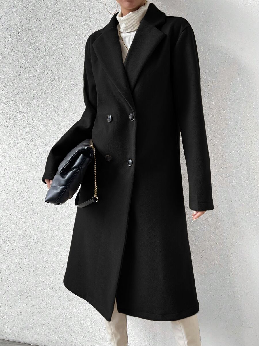 Victoria Classic Double-Breasted Longline Tailored Overcoat - Black