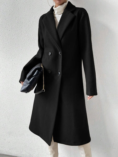 Victoria Classic Double-Breasted Longline Tailored Overcoat - Black