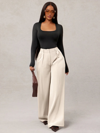 Bernadette High Waisted Wide Leg Tailored Trousers - Coffee Brown
