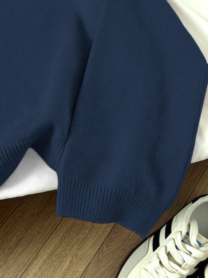 Women's Oversized Crew Neck Pullover Sweater, Relaxed Knit Sweater for Fall Winter - Teal Blue