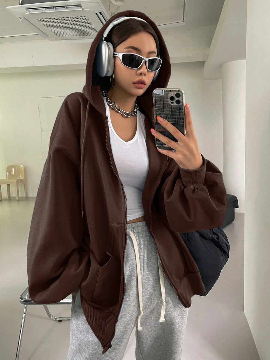 Eleanor Thermal Lined Zip Drawstring Hoodie - Red