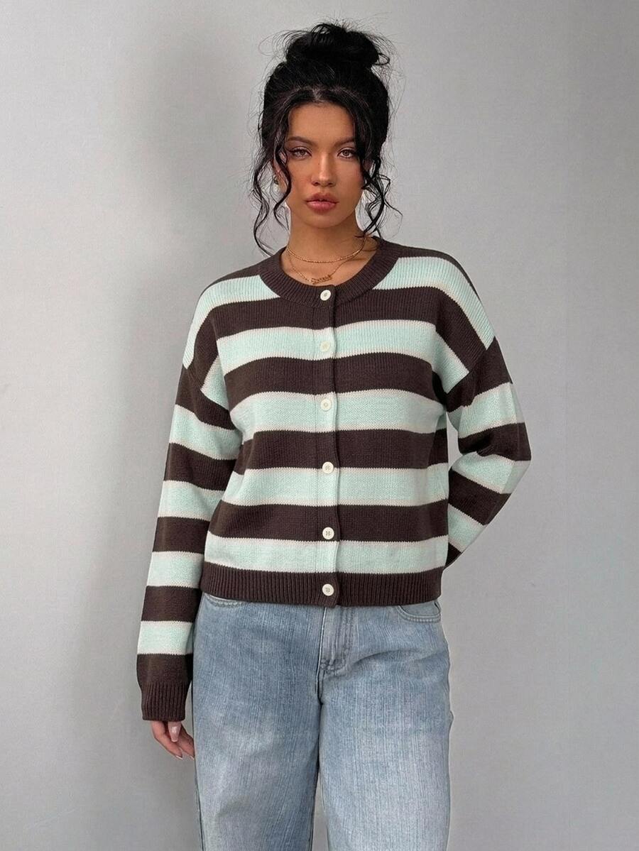 Elowen Round Neck Cropped Cardigan - Brown