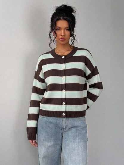 Elowen Round Neck Cropped Cardigan - Brown
