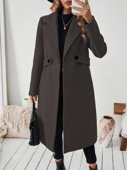 Leocadia Notched Lapel Double-Breasted Tailored Overcoat - Dusty Blue