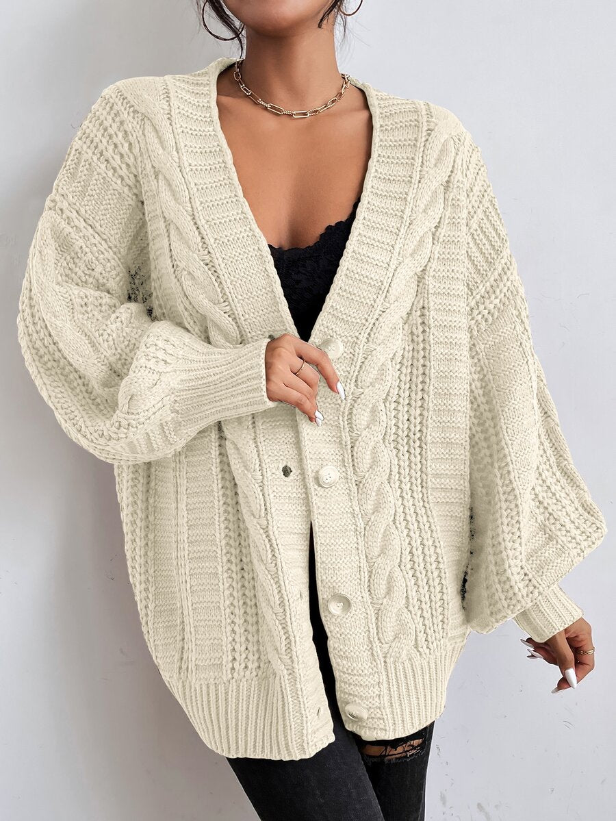 Adelaide Cable Knit Bishop Sleeve Cardigan - Burgundy