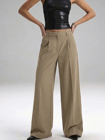 Carlotta High Waisted Straight Leg Trousers with Zip Fly - Black