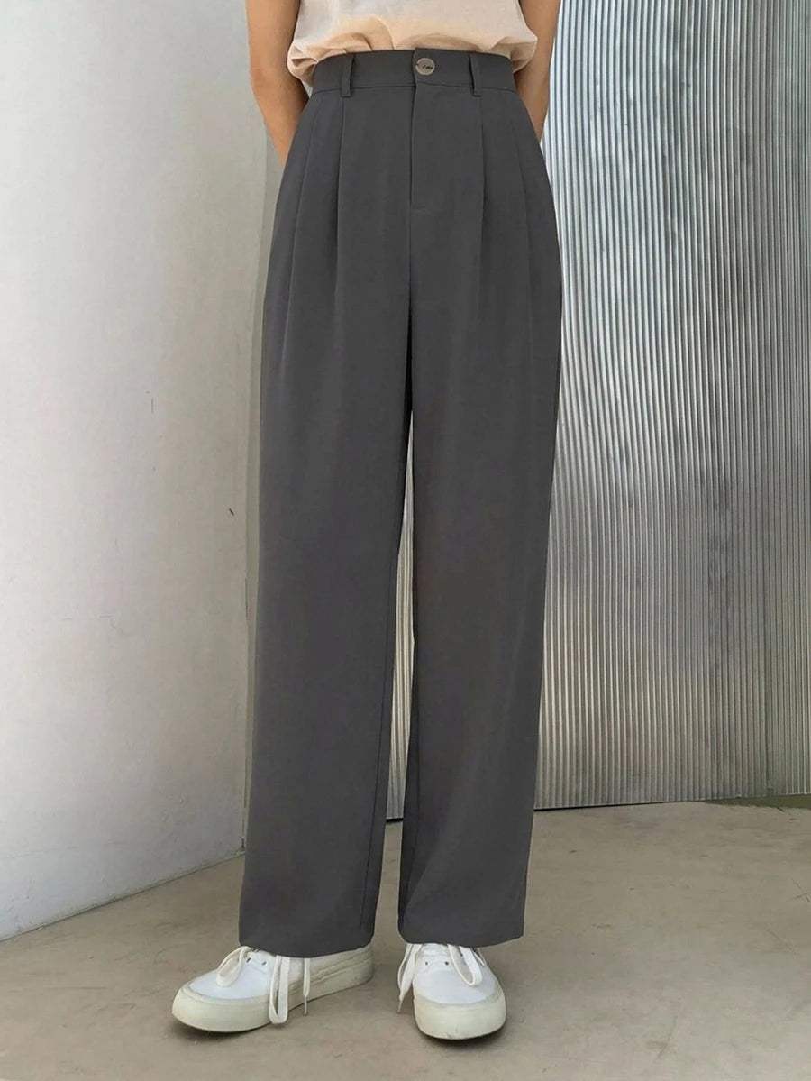 Delft High Waist Pleated Straight Leg Trousers