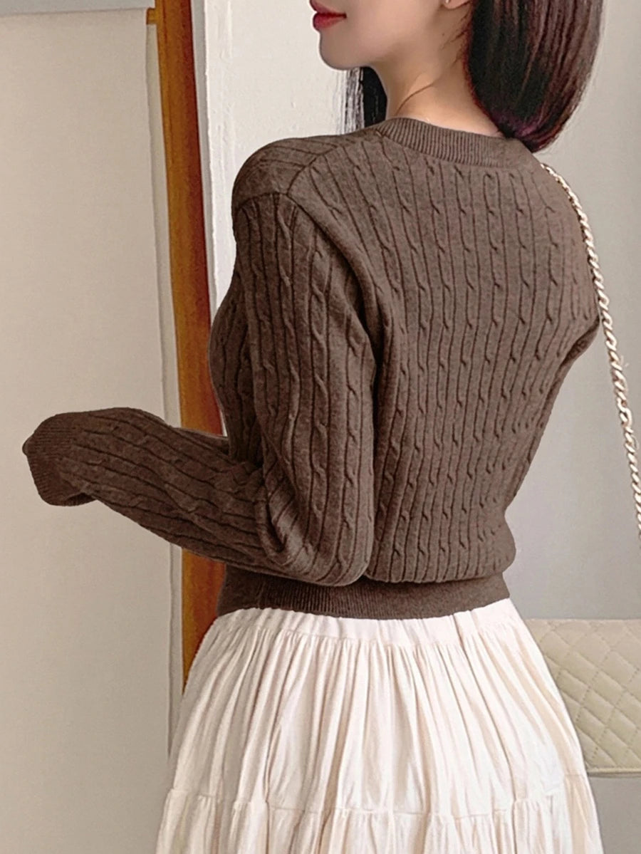 Women's Fitted V-Neck Button Front Cardigan, Twist Knit Sweater for Work and Fall - Baby Pink