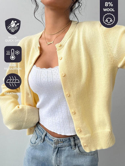 Elowen Round Neck Cropped Cardigan - Apricot