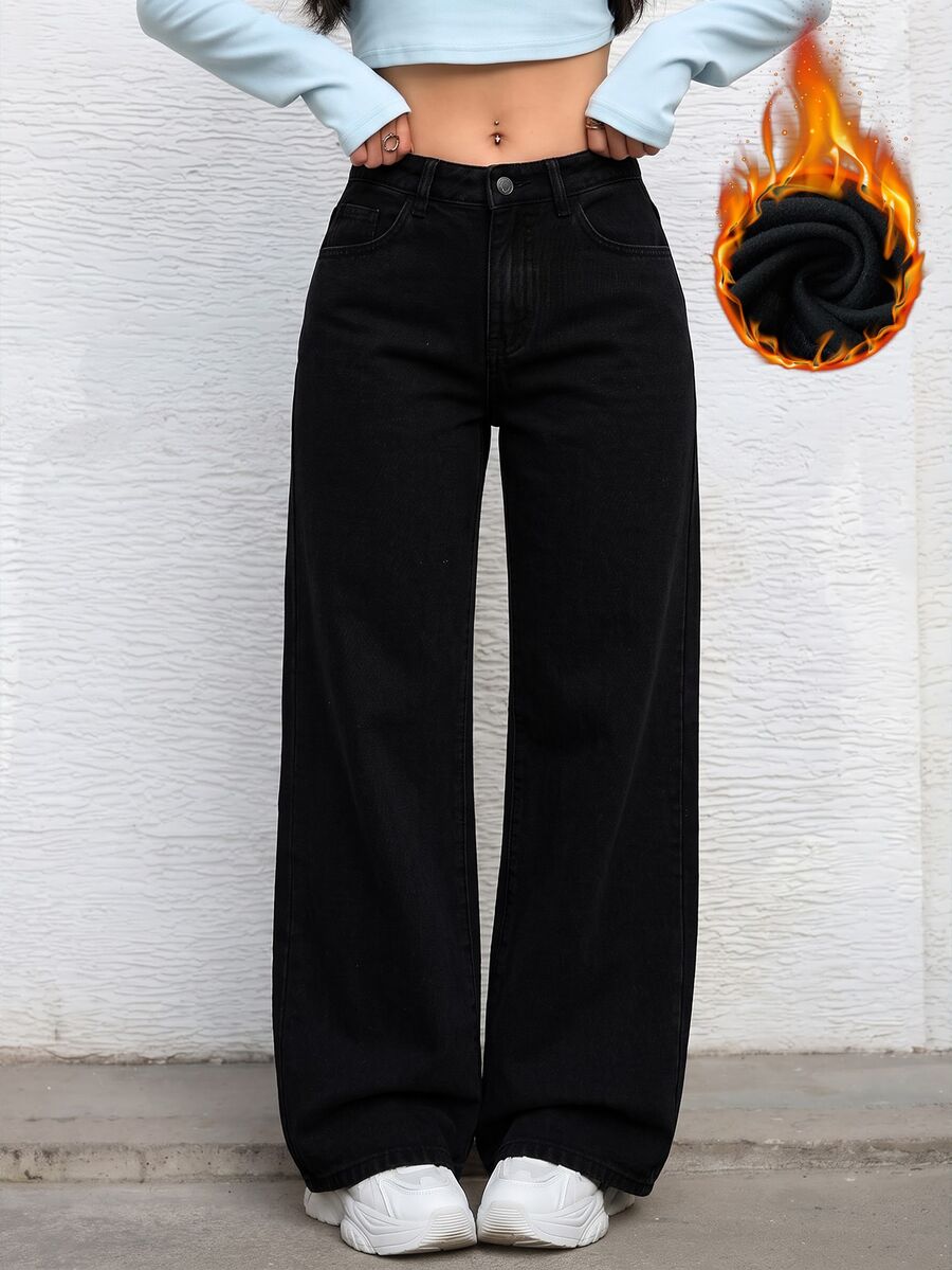 Ravenna High Waisted Wide Leg Baggy Jeans with Pockets - Black
