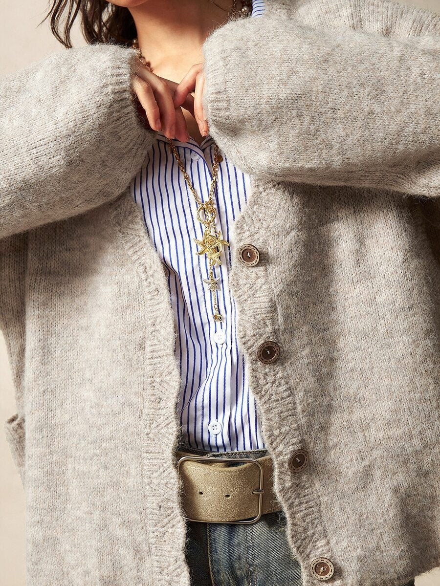 Megeve Oversized Fuzzy Knit Button Front Cardigan