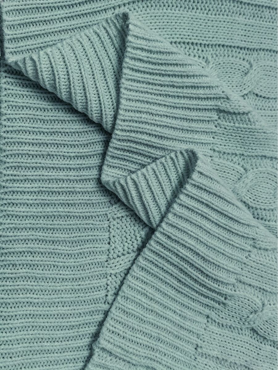 Oriana Cropped Cable Knit Sweater with Crew Neck - Sage Green