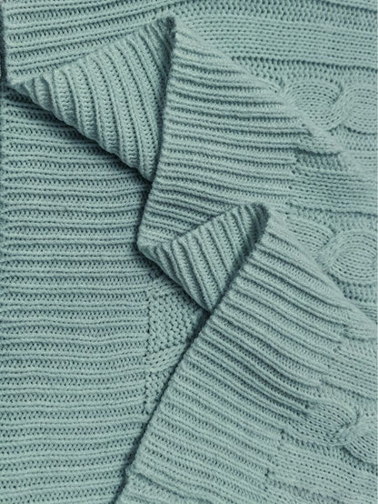 Oriana Cropped Cable Knit Sweater with Crew Neck - Sage Green