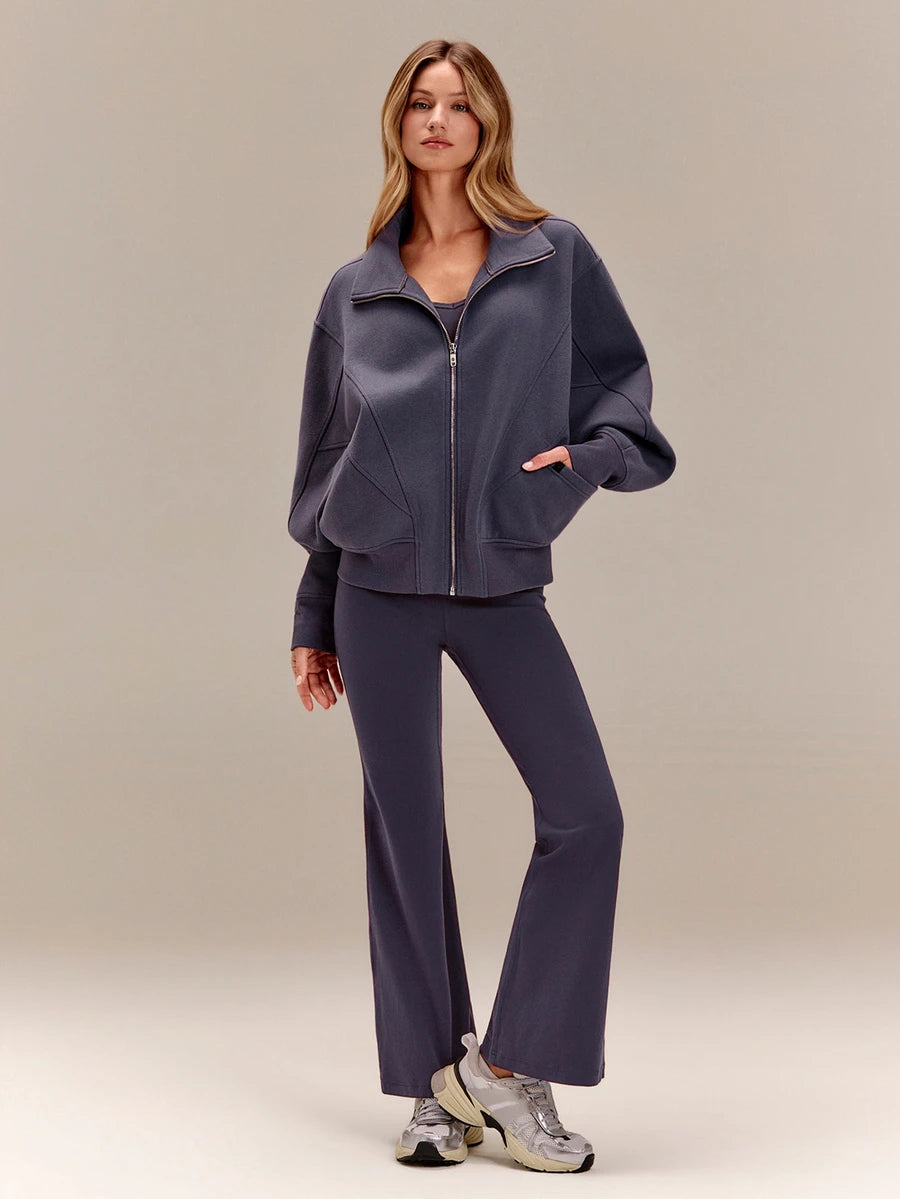 Hortense Oversized Zip Up Fleece Jacket with High Neck - Slate