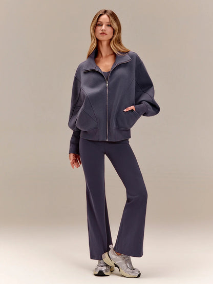 Hortense Oversized Zip Up Fleece Jacket with High Neck - Slate