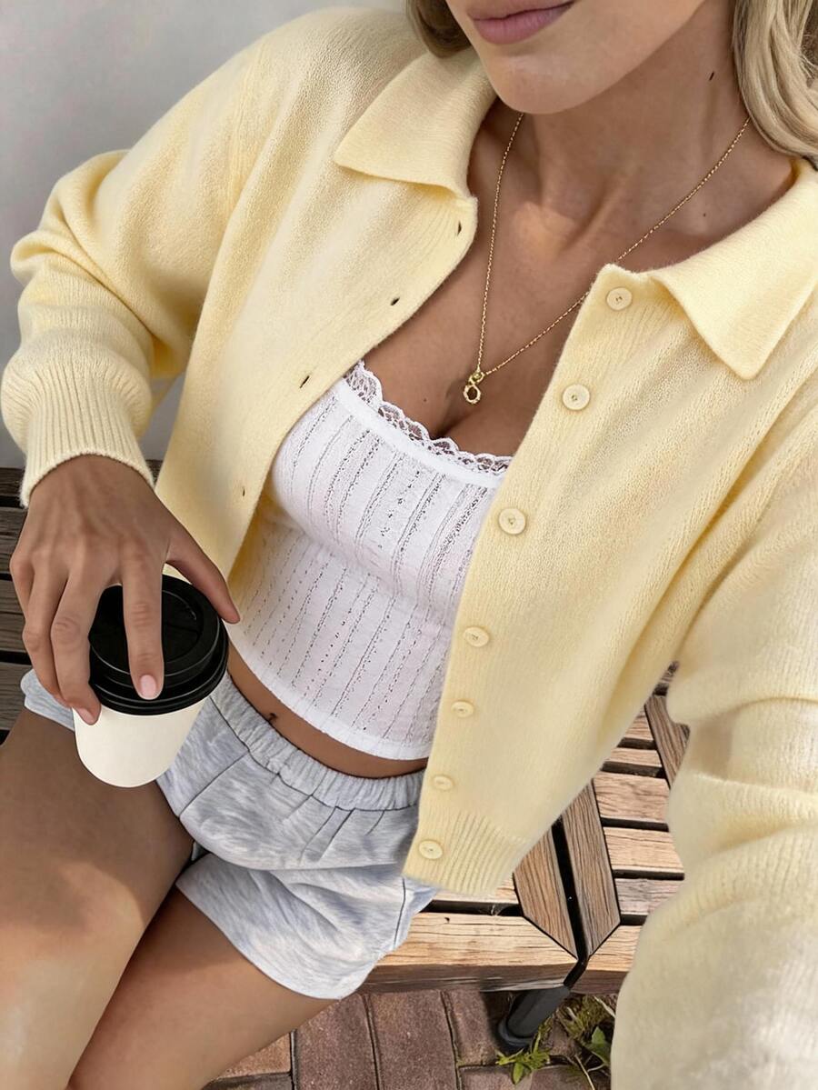 Elowen Round Neck Cropped Cardigan - Apricot