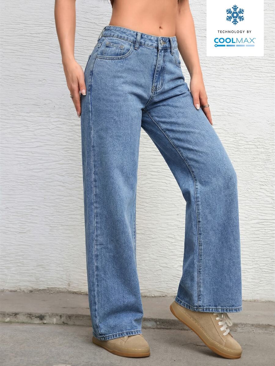 Ravenna High Waisted Wide Leg Baggy Jeans with Pockets