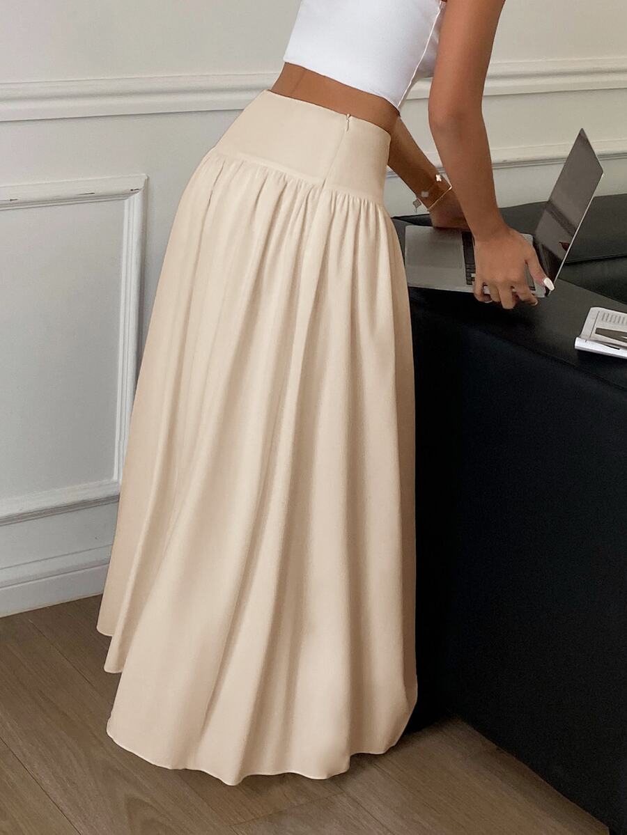 Cressida High Waist Wide Waistband Pleated Maxi Skirt - Oatmeal