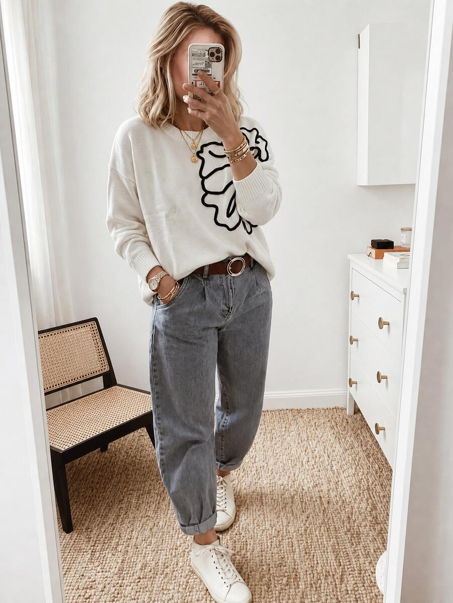 Audrey Striped Drop Shoulder Pullover Sweater - Multicolor