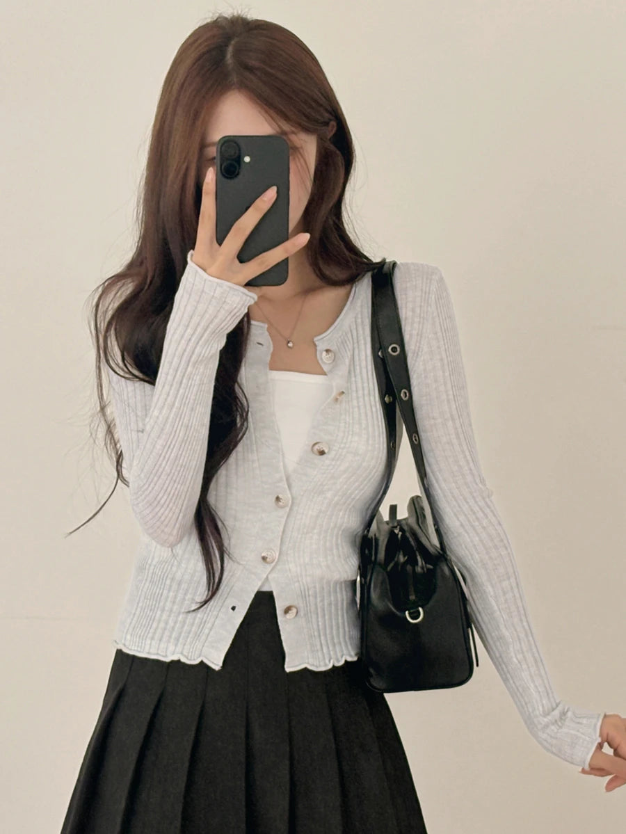 Women's Fitted V-Neck Button Front Cardigan, Twist Knit Sweater for Work and Fall - White