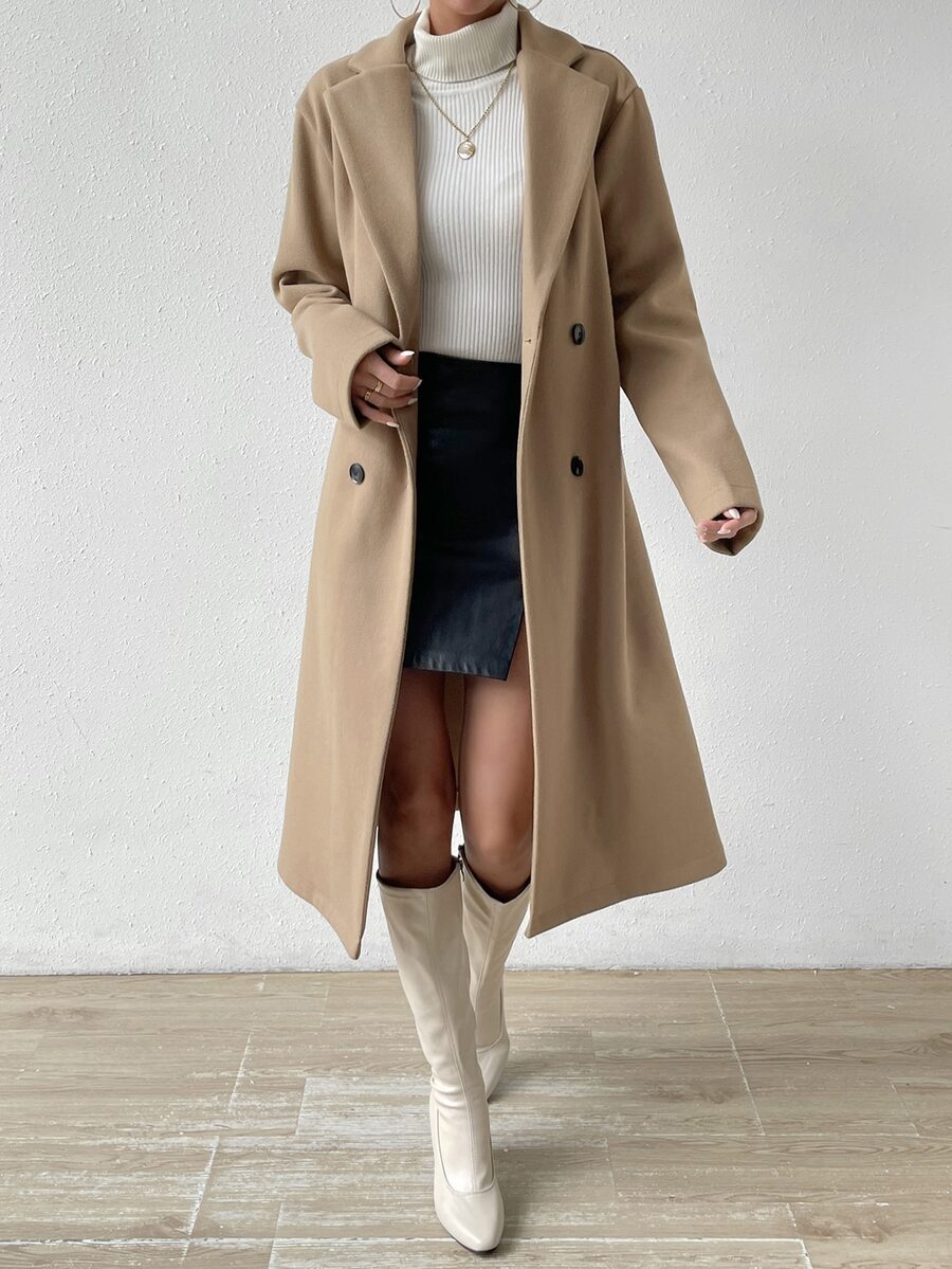 Victoria Classic Double-Breasted Longline Tailored Overcoat - Khaki
