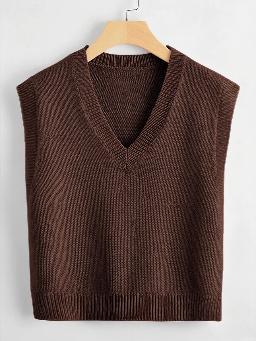 Marisa Fine Knit V-Neck Sleeveless Sweater Vest - Khaki