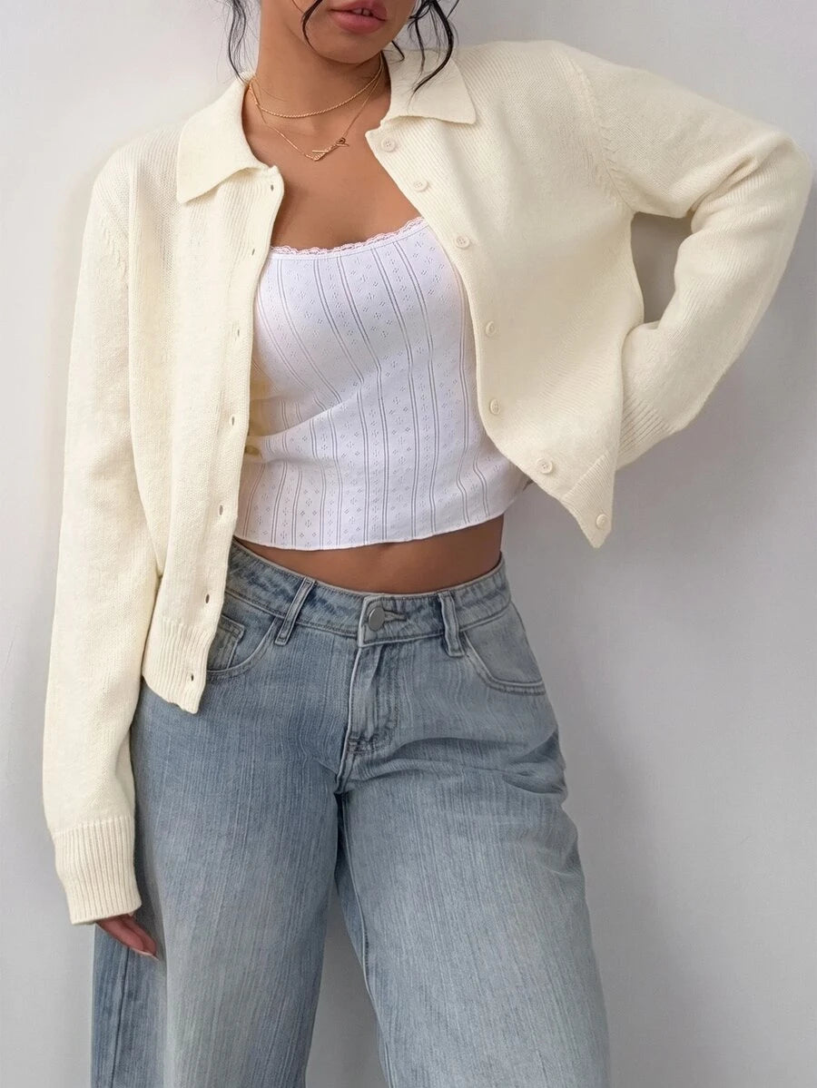 Elowen Round Neck Cropped Cardigan - Apricot