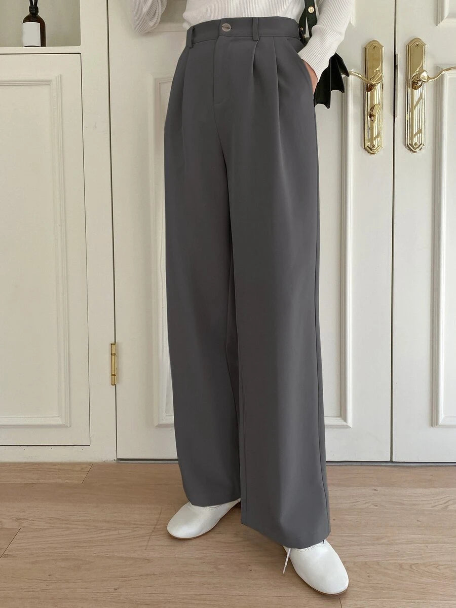 Delft High Waist Pleated Straight Leg Trousers