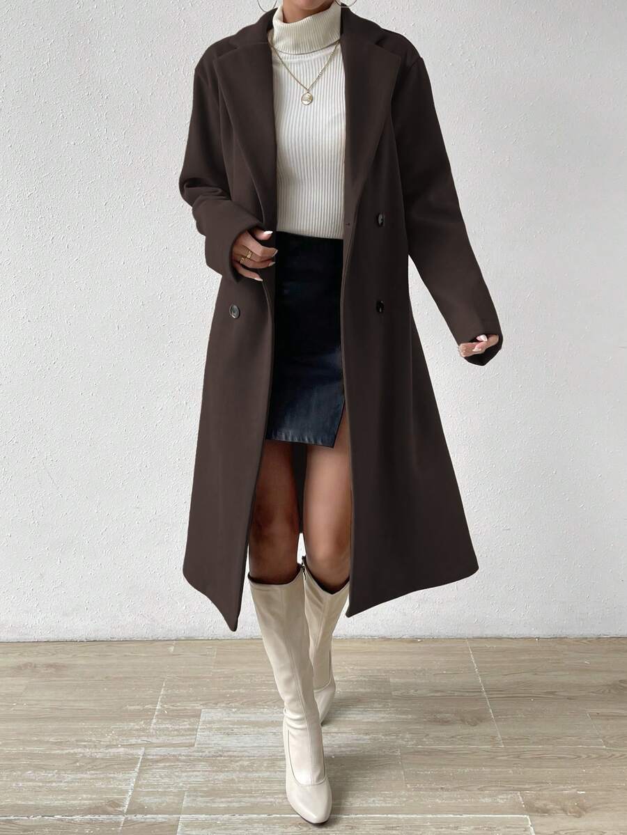 Victoria Classic Double-Breasted Longline Tailored Overcoat - Chocolate Brown