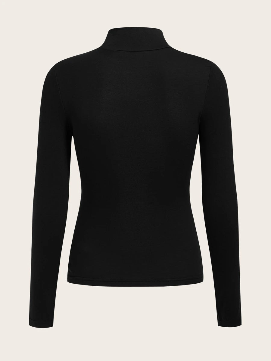 Aberdeen Fleece Lined Thermal Mock Neck Fitted Top - Black