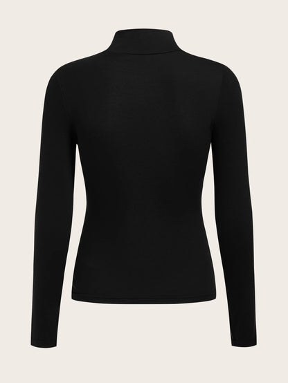 Aberdeen Fleece Lined Thermal Mock Neck Fitted Top - Black