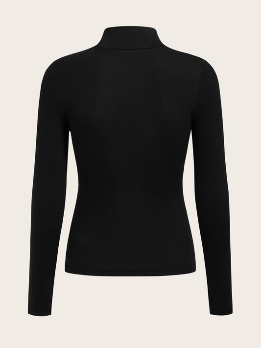 Aberdeen Fleece Lined Thermal Mock Neck Fitted Top - Black