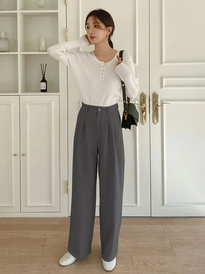 Delft High Waist Pleated Straight Leg Trousers