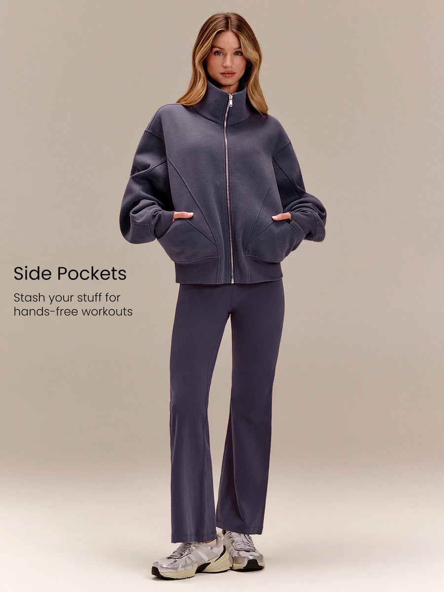 Hortense Oversized Zip Up Fleece Jacket with High Neck - Slate