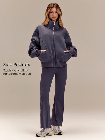 Hortense Oversized Zip Up Fleece Jacket with High Neck - Slate