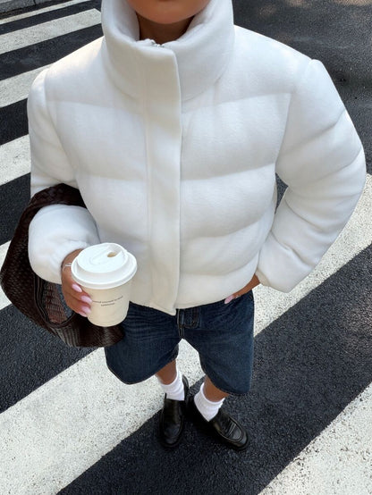 Glasgow Cropped Quilted Puffer Jacket with Funnel Neck