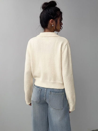 Elowen Round Neck Cropped Cardigan - Apricot