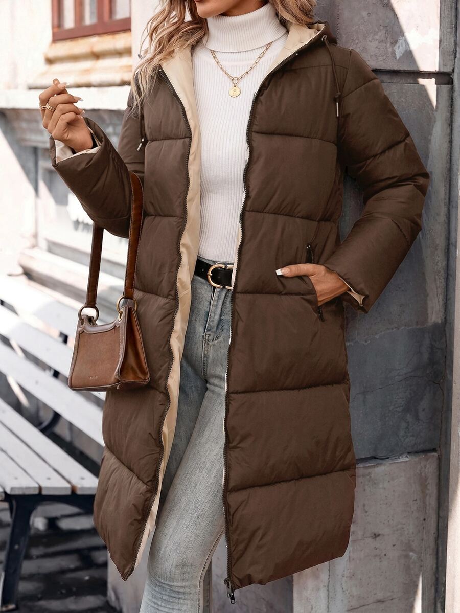 Jasper Long Hooded Puffer Coat with Drawstring