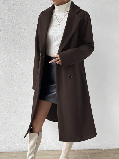 Victoria Classic Double-Breasted Longline Tailored Overcoat - Chocolate Brown