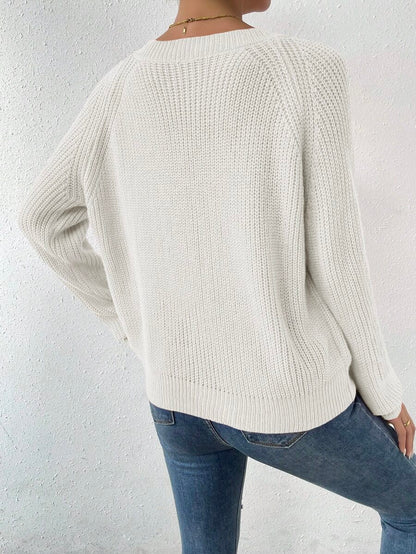 Aarhus V Neck Raglan Sleeve Ribbed Knit Sweater