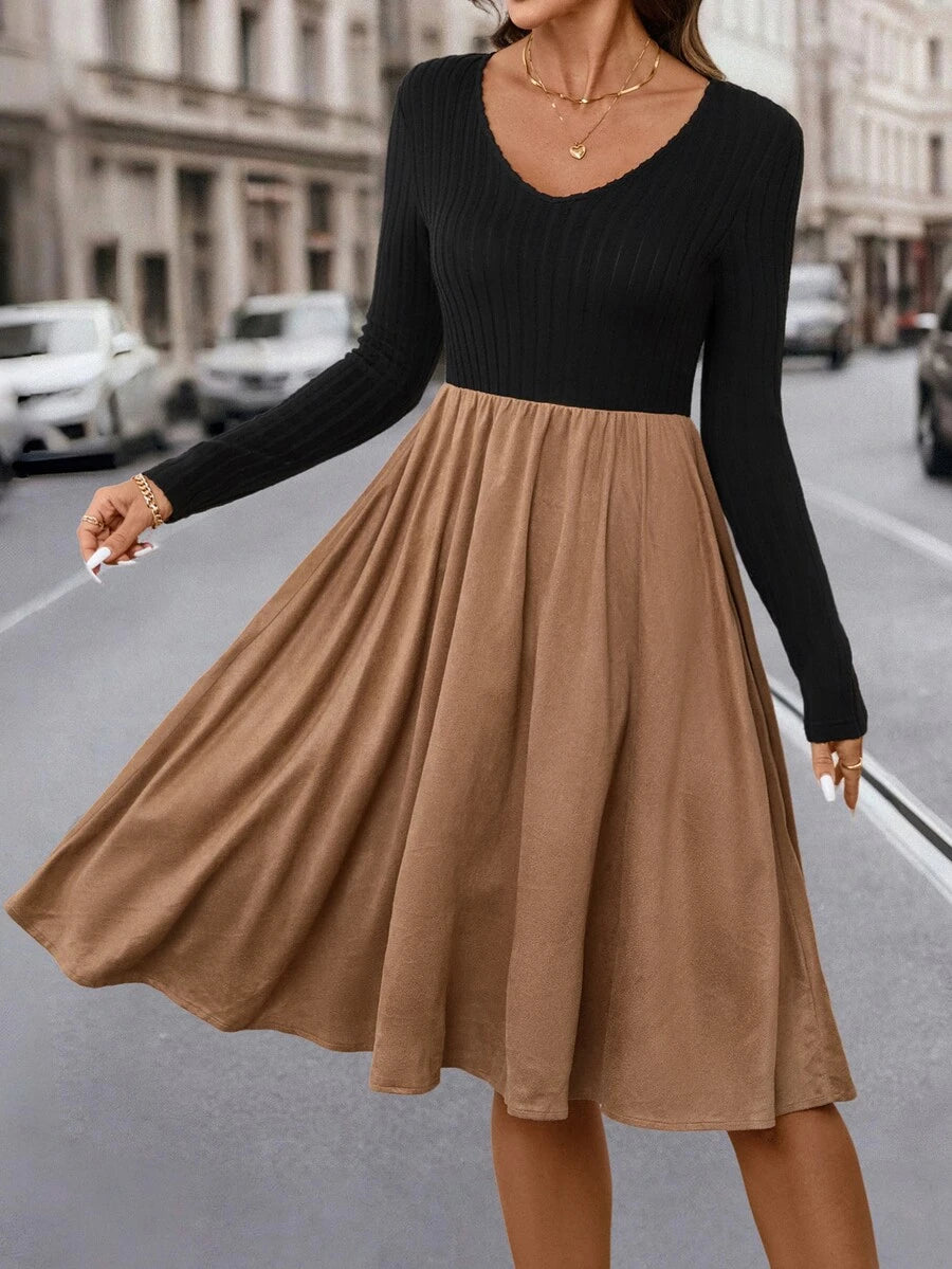 Nuremberg Plaid A Line Midi Dress with V Neck