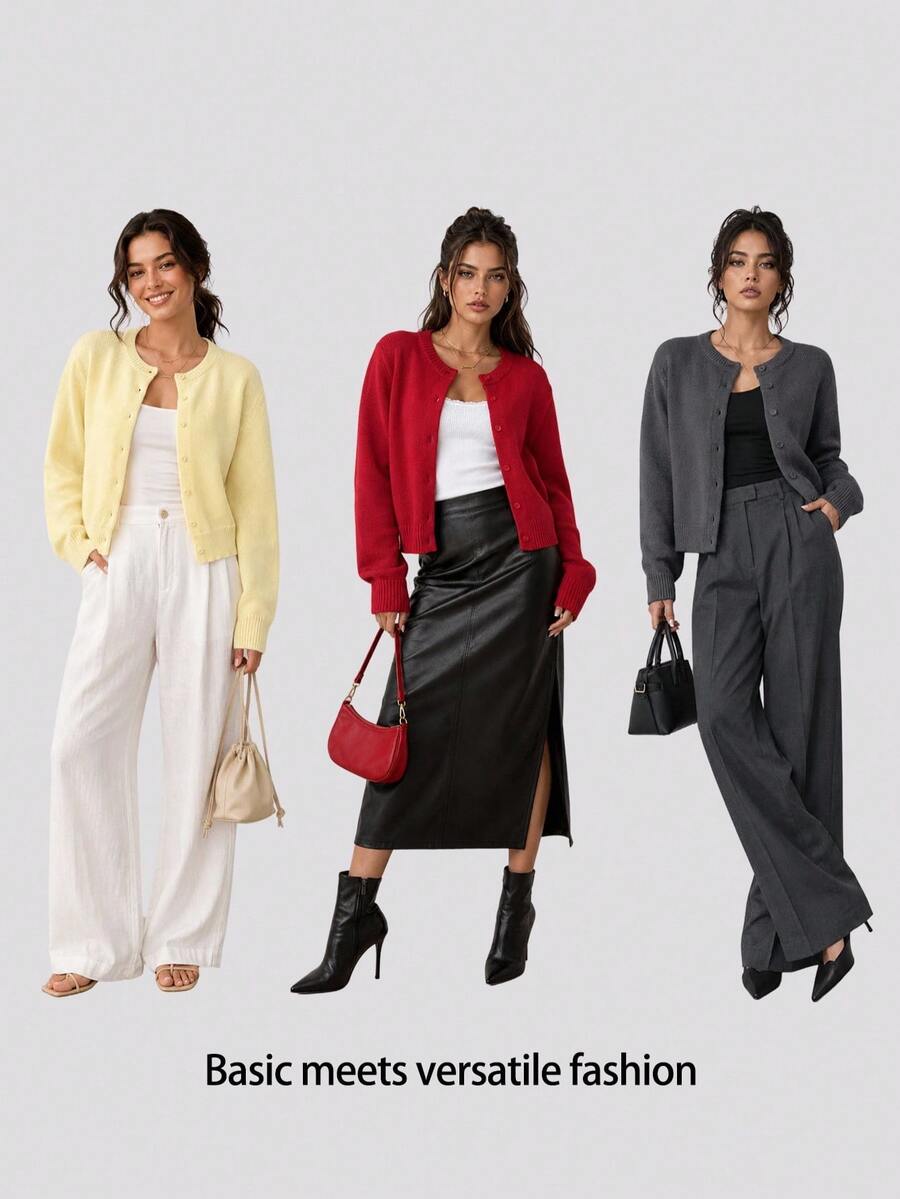 Elowen Round Neck Cropped Cardigan - Beige