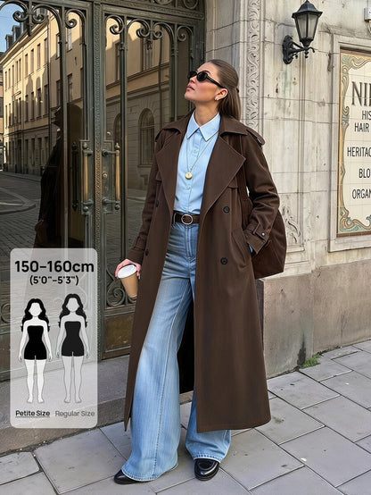 Madeleine Relaxed Double-Breasted Belted Long Trench Coat - Dark Brown