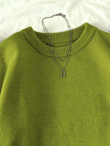 Women's Oversized Crew Neck Pullover Sweater, Relaxed Knit Sweater for Fall Winter - Yellow