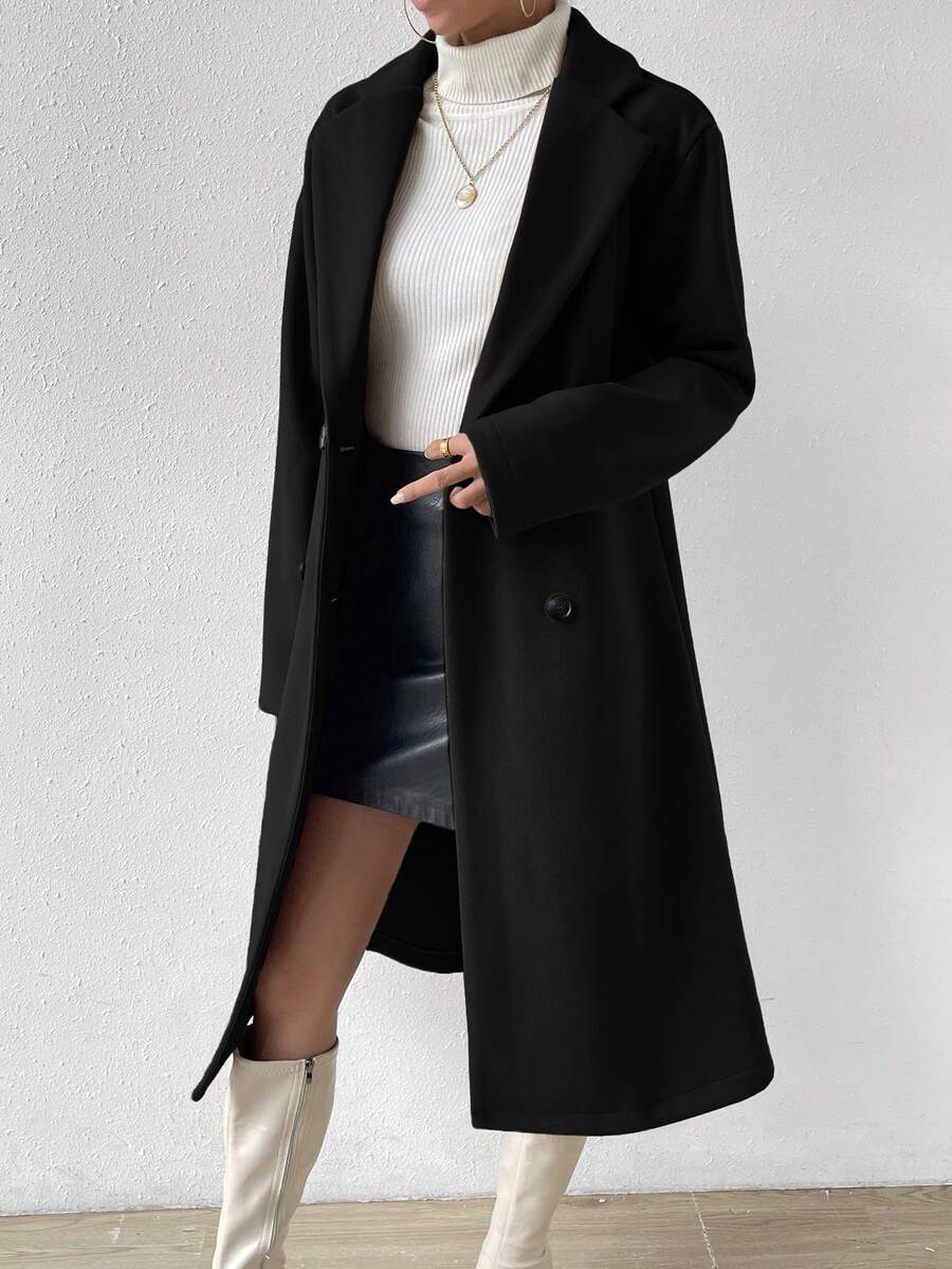 Victoria Classic Double-Breasted Longline Tailored Overcoat - Black