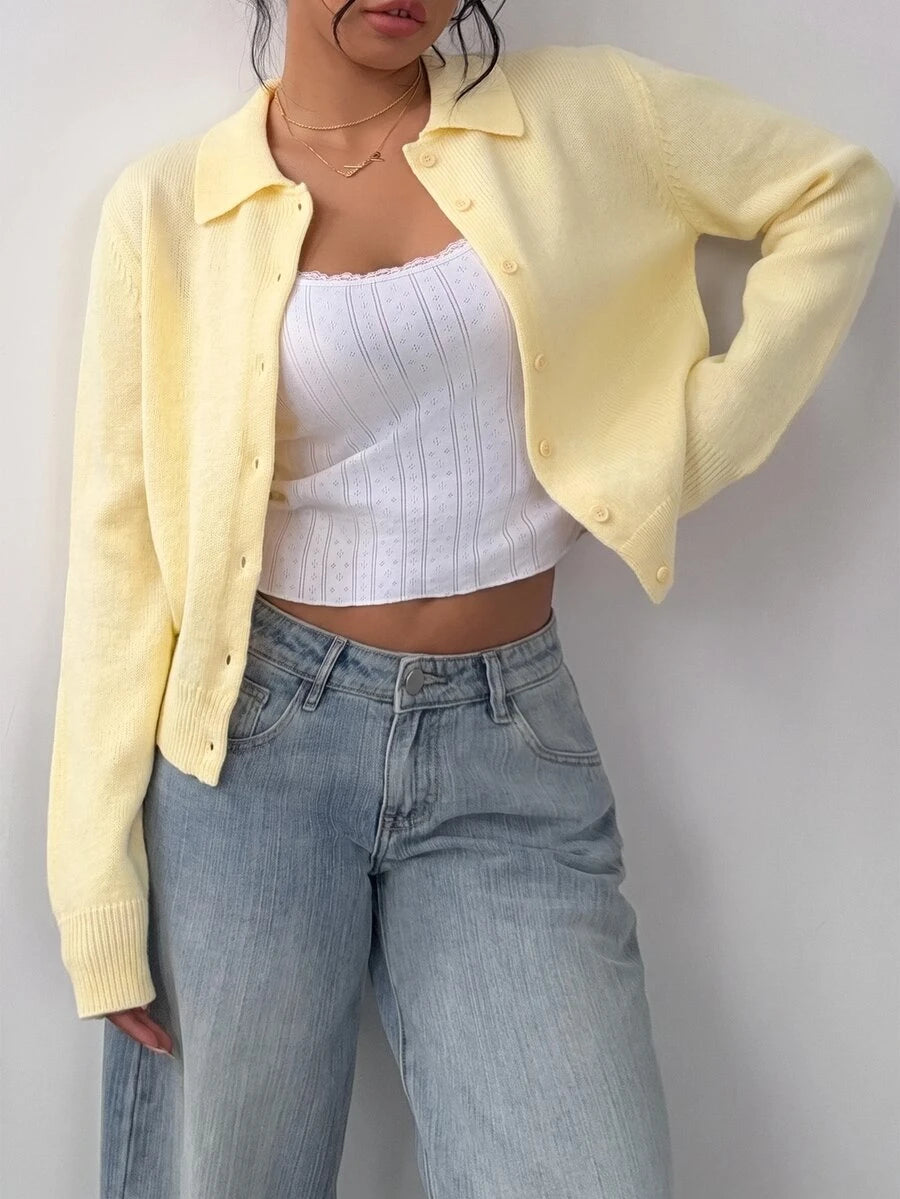 Elowen Round Neck Cropped Cardigan - Apricot