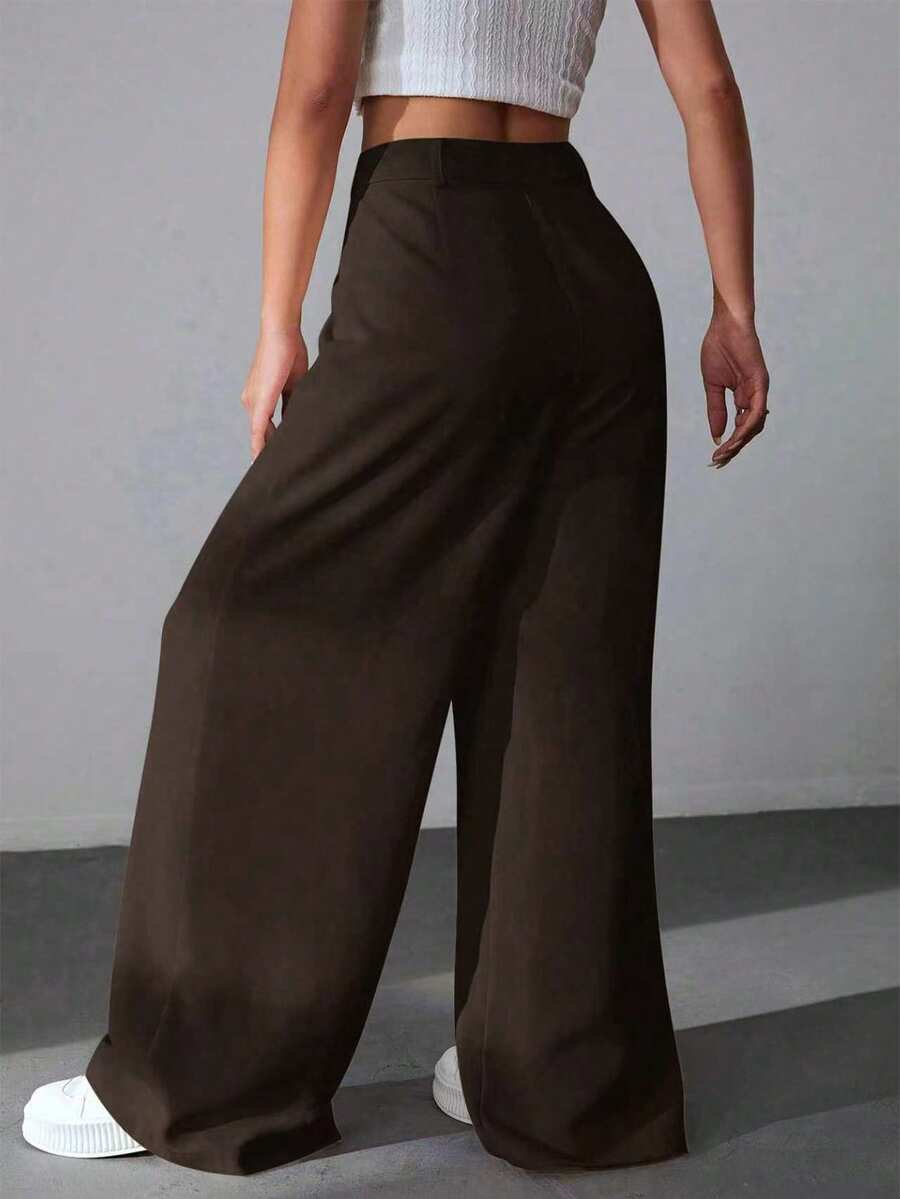 Carlotta High Waisted Straight Leg Trousers with Zip Fly - Black