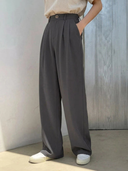 Delft High Waist Pleated Straight Leg Trousers