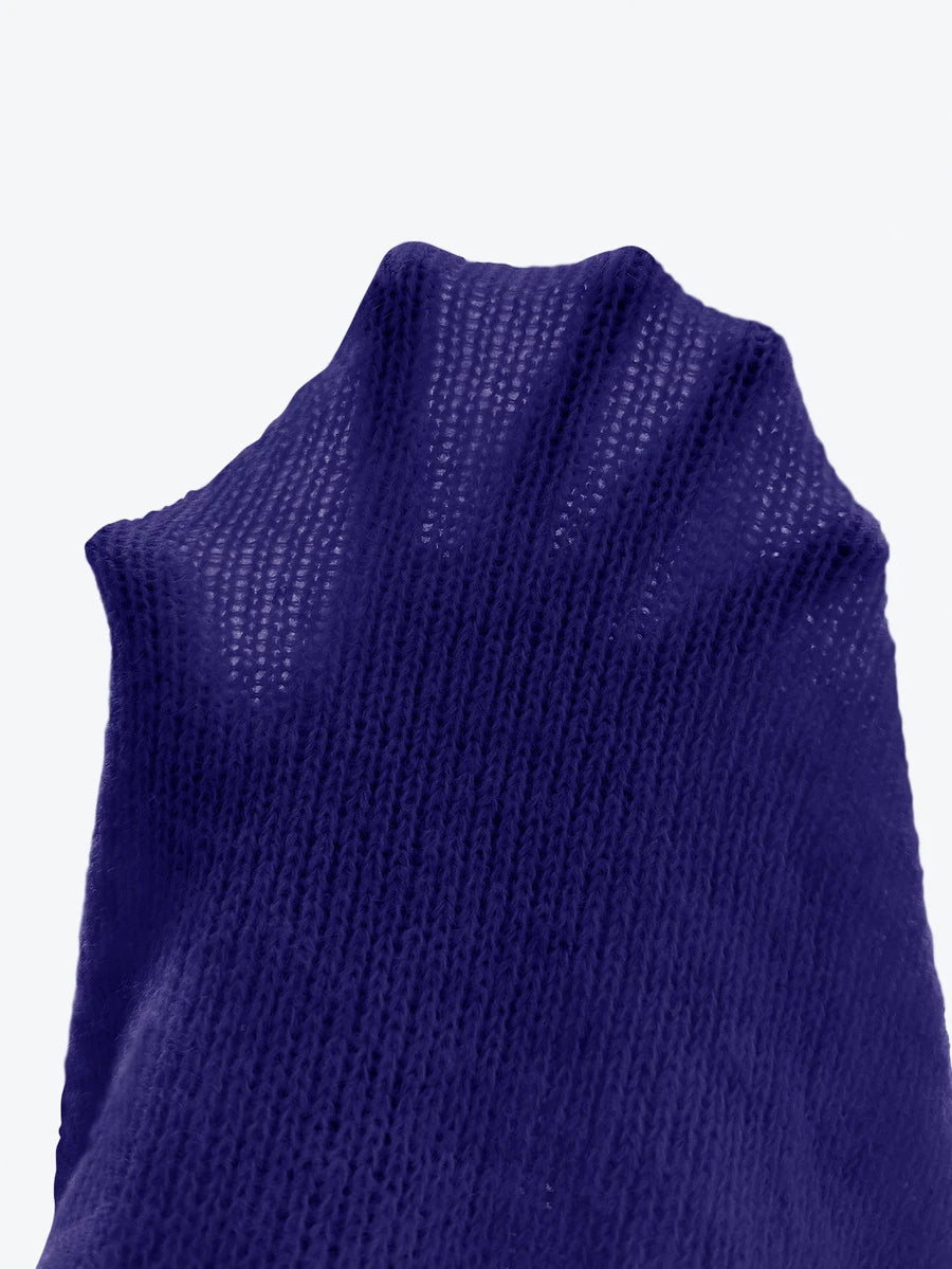 Viola Relaxed Mock Neck Sweater with Drop Shoulders - Indigo